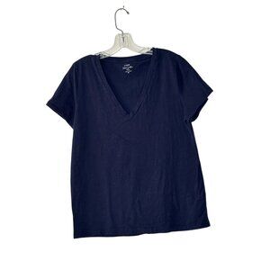 J.Crew Slub Cotton V Neck Tee Navy Blue XL Short Sleeve Classic Women’s Top
